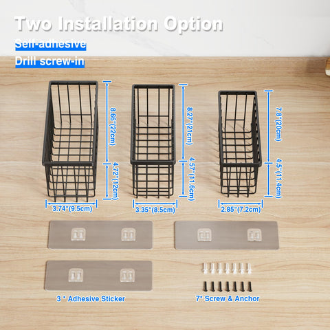Mustorn kit de instalación, opciones de montaje adhesivo y tornillos.