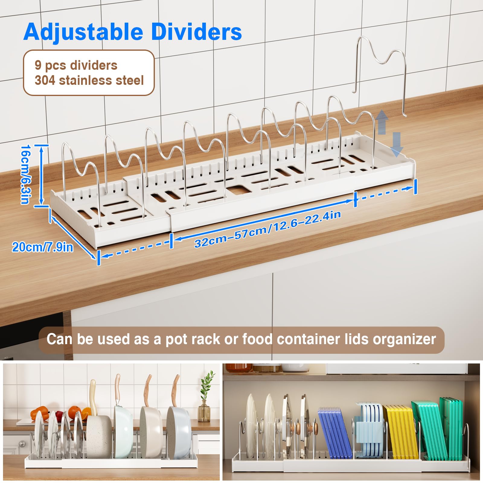Mustorn organizador con divisores de acero inoxidable separa tapas y utensilios