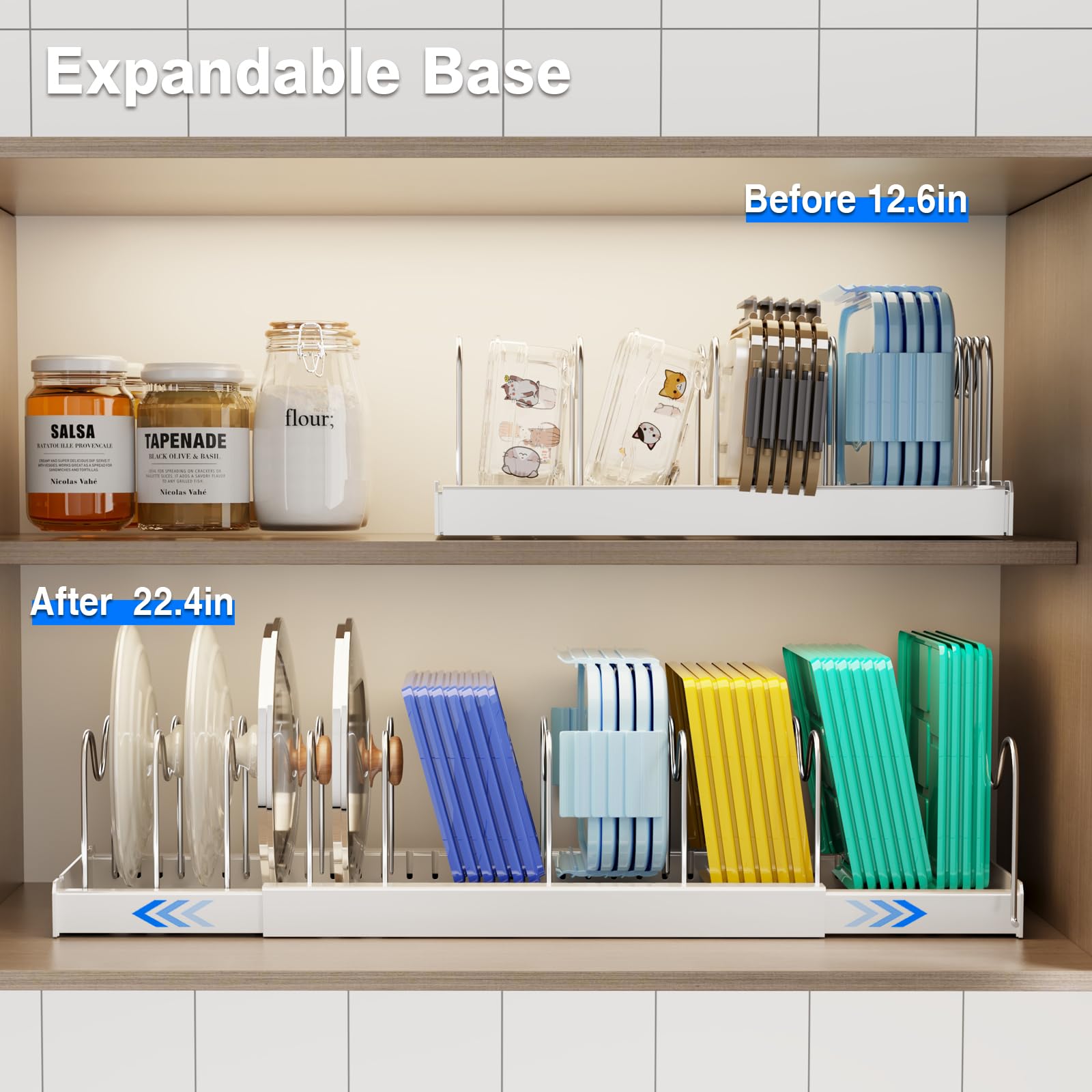 Mustorn organizador tapas extensible para armario 12 a 22 pulgadas.
