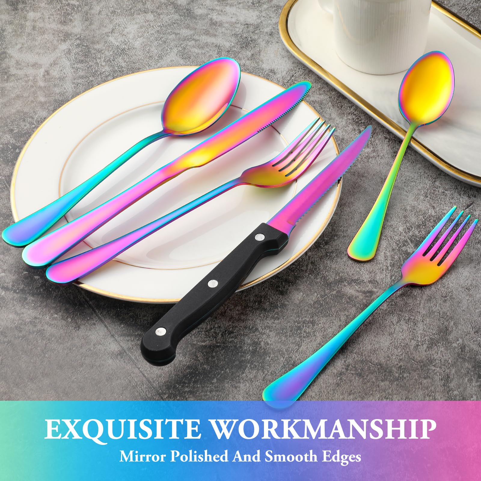 Mutnitt cucharas arcoíris postre, acabado espejo para mesa elegante.