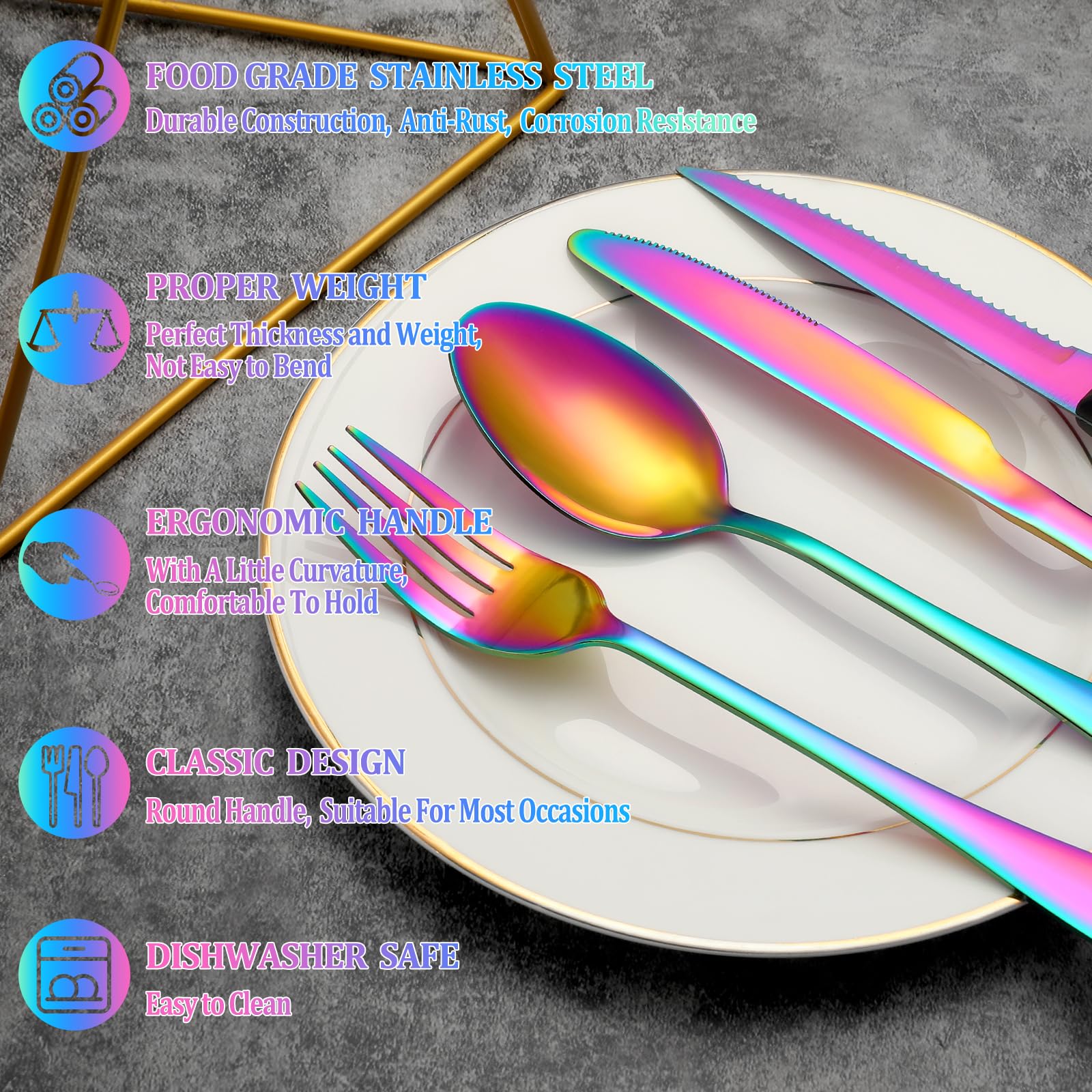 Tenedores arcoíris MUTNITT, mango cómodo y equilibrio estable durante la comida.