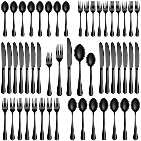 MUTNITT cubiertos negros, juego para diez comensales, acabado espejo elegante