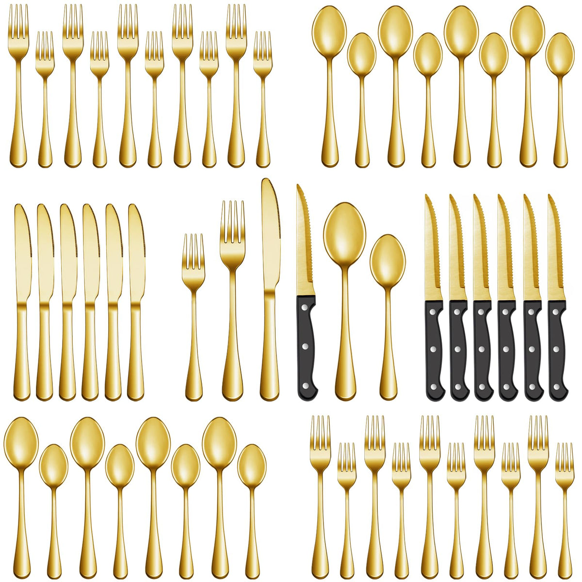 Conjunto MUTNITT dorados 24 piezas para 4, diseño completo para mesa elegante.