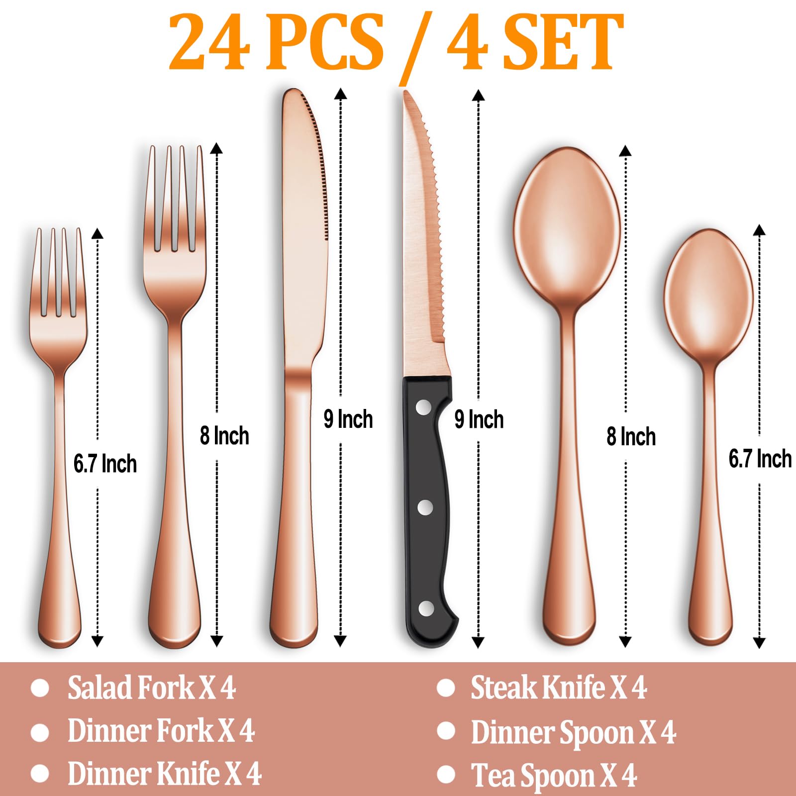 Cuchillos para bistec MUTNITT en oro rosado con filo duradero