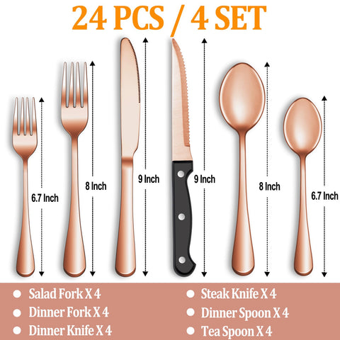 Cuchillos para bistec MUTNITT en oro rosado con filo duradero