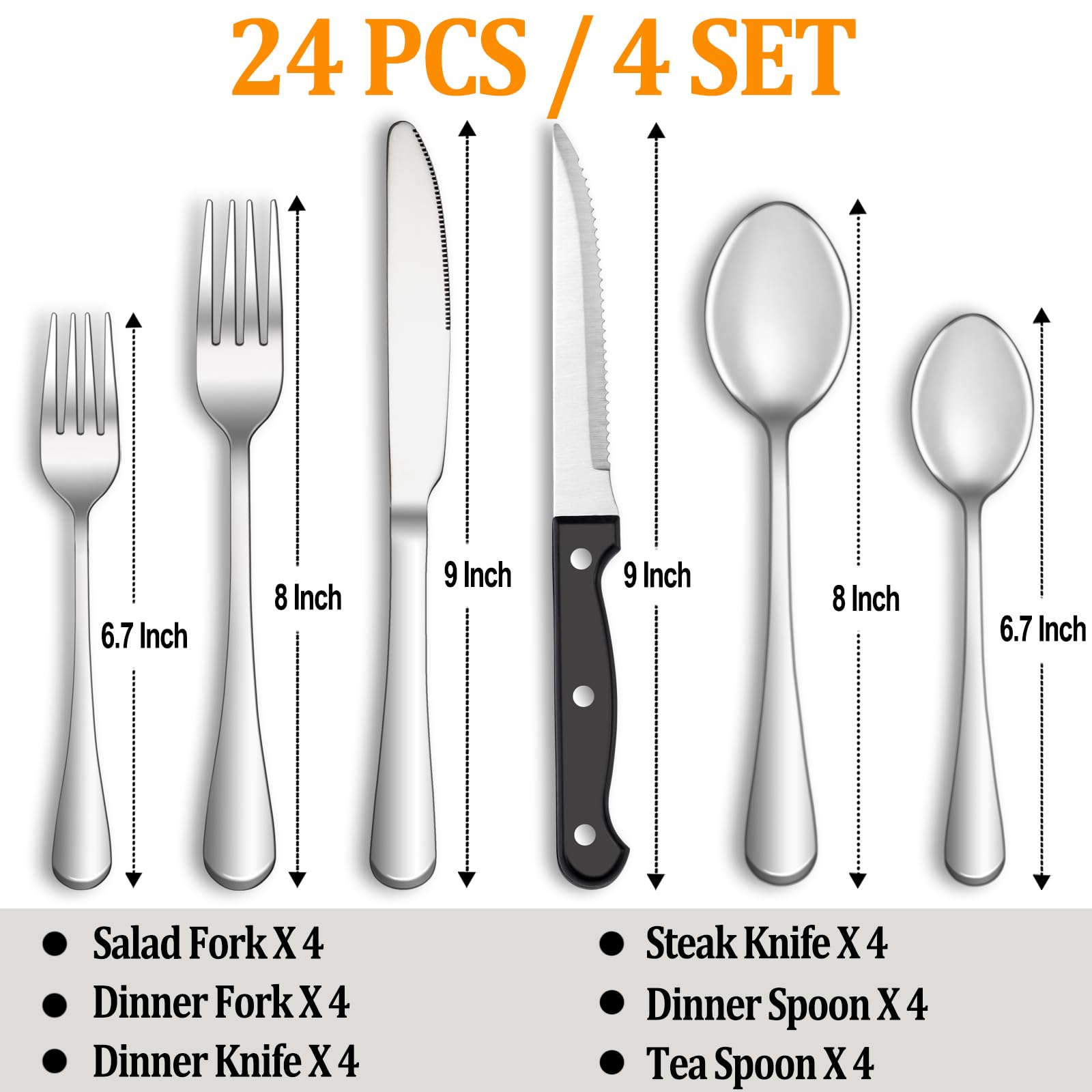 MUTNITT: cuchillos para steak de acero inoxidable, afilados y duraderos para cenas.