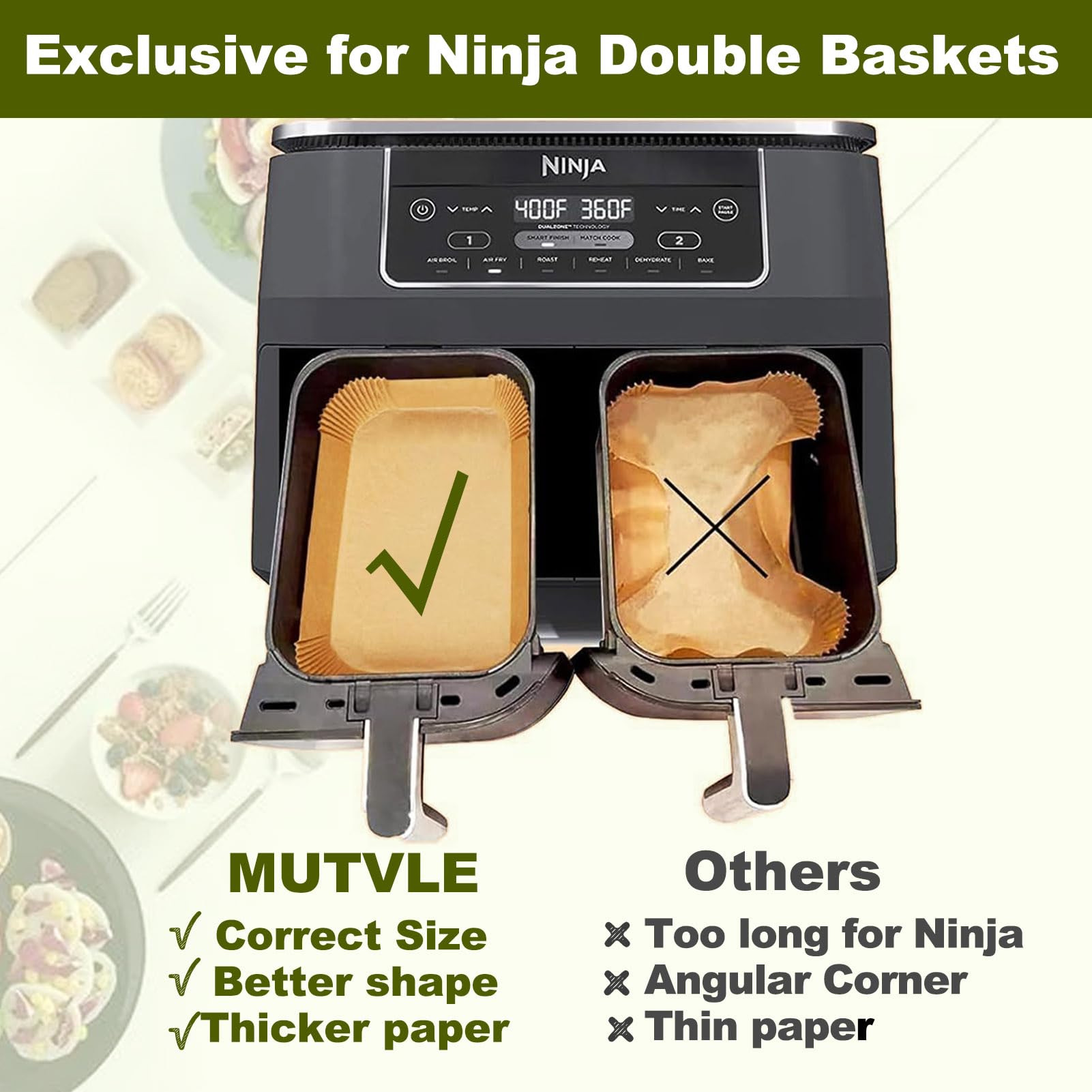 Mutvle papel pergamino para Ninja DZ201, facilita la limpieza tras cocinar.