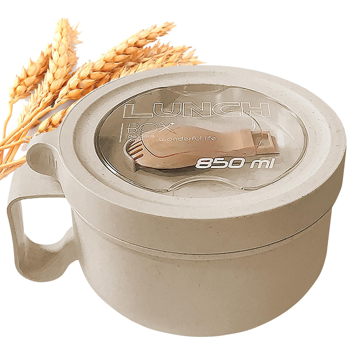 MUUBOOX taza de sopa para microondas con tapa beige, lista para llevar caliente