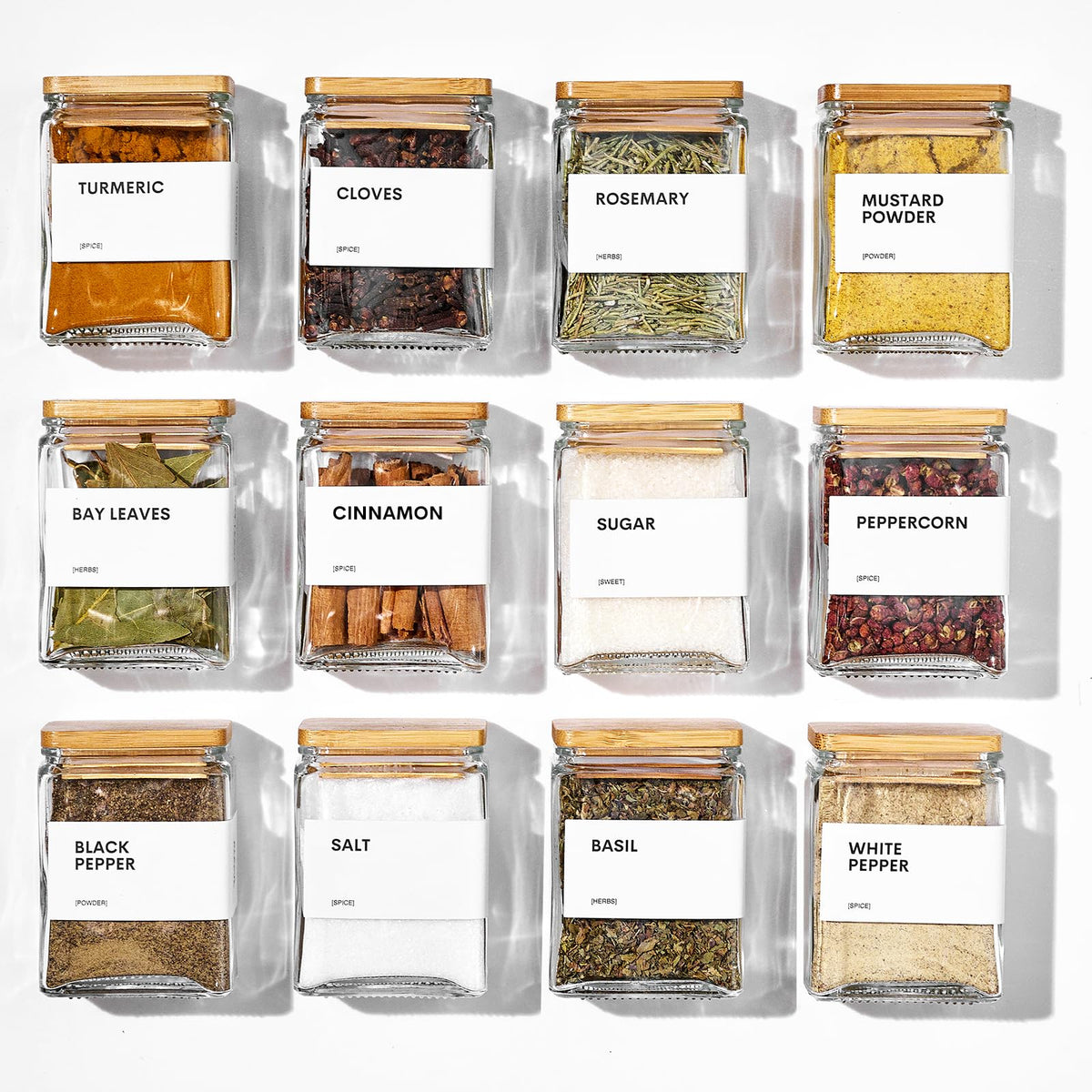 MUVEKA frascos de especias cuadrados con tapa de bambú para almacenamiento cómodo