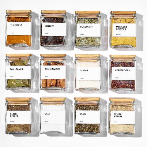 MUVEKA frascos de especias cuadrados con tapa de bambú para almacenamiento cómodo