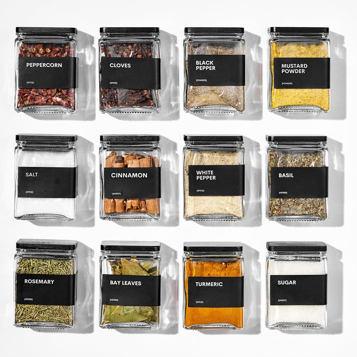 Muveka tarros cuadrados de especias con tapa de bambú para almacenamiento elegante.