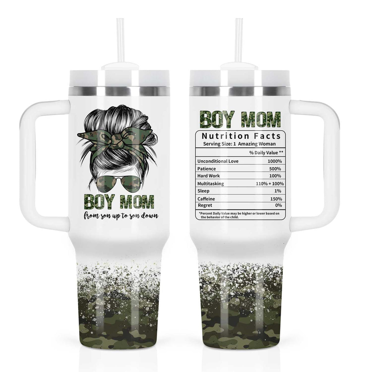 Muwnrol termo 40oz con diseño divertido para mamá de niño, ideal para días activos.
