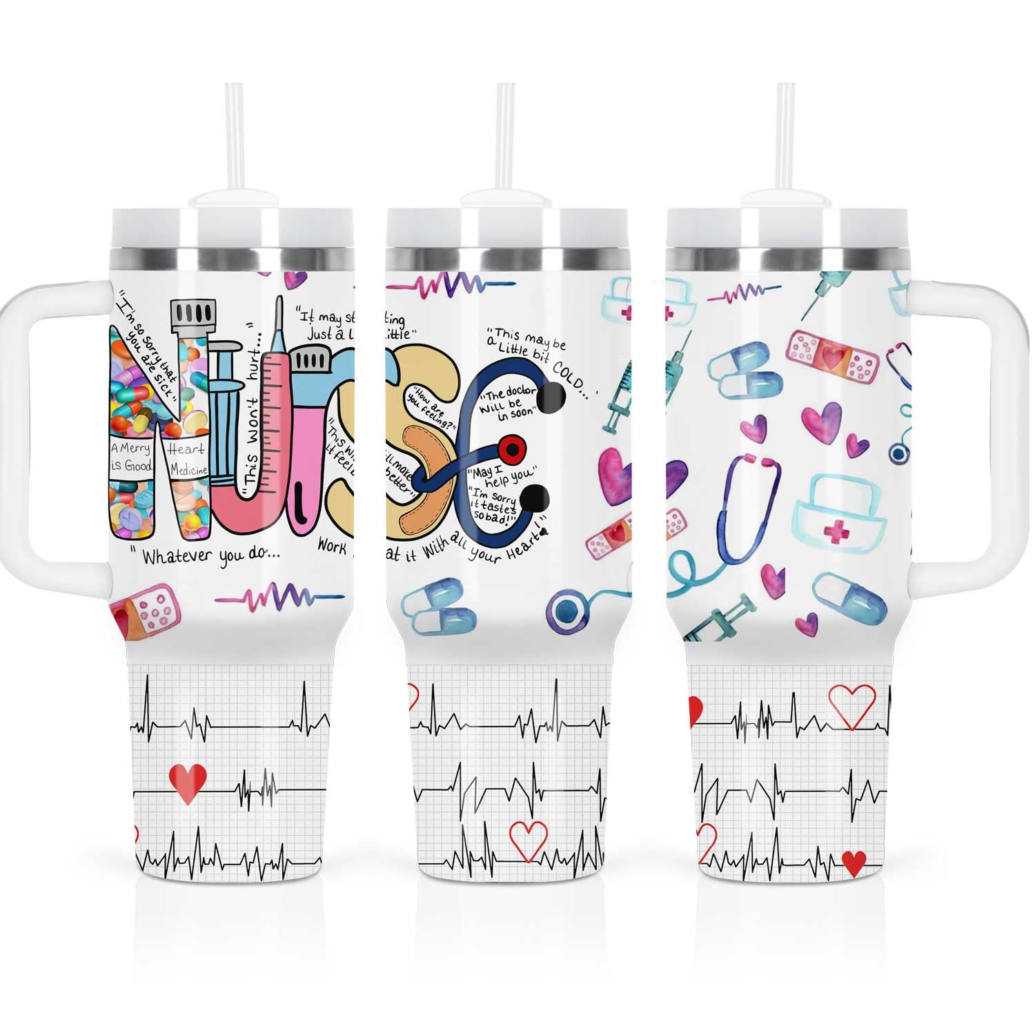 Muwnrol vaso 40 oz con asa, ideal para turnos largos.
