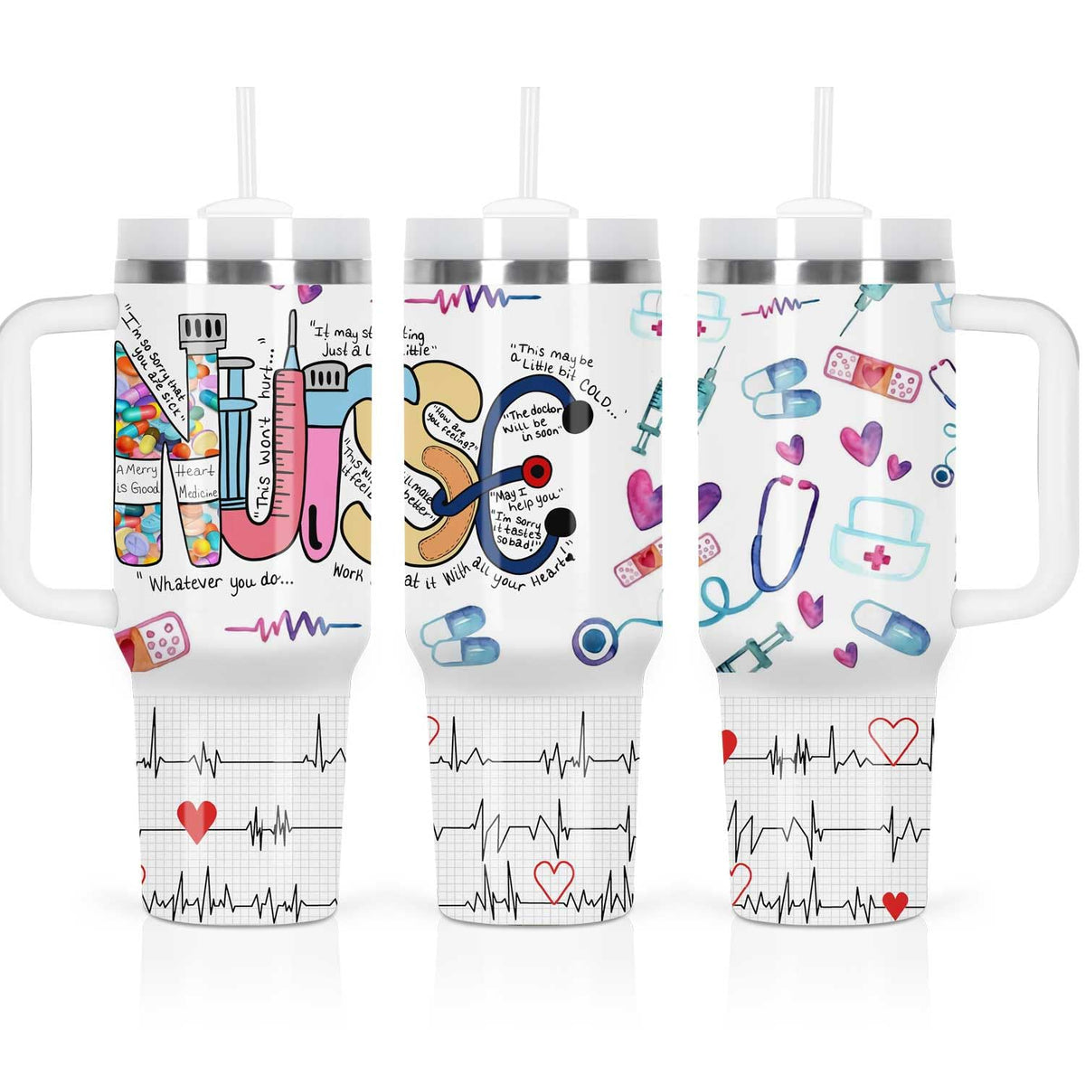 Muwnrol vaso 40 oz con asa, ideal para turnos largos.