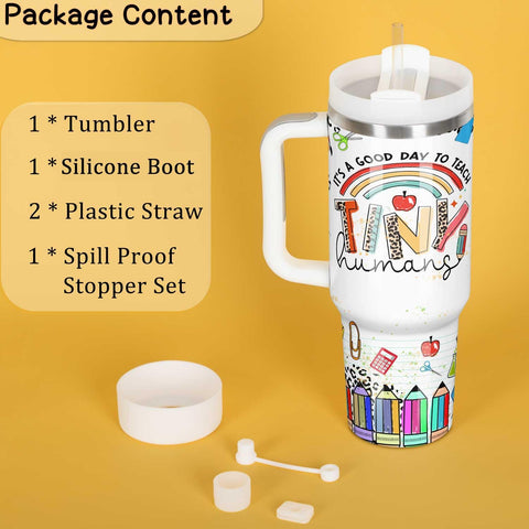 Muwnrol tumbler con tapa de silicona para evitar derrames durante la jornada escolar.