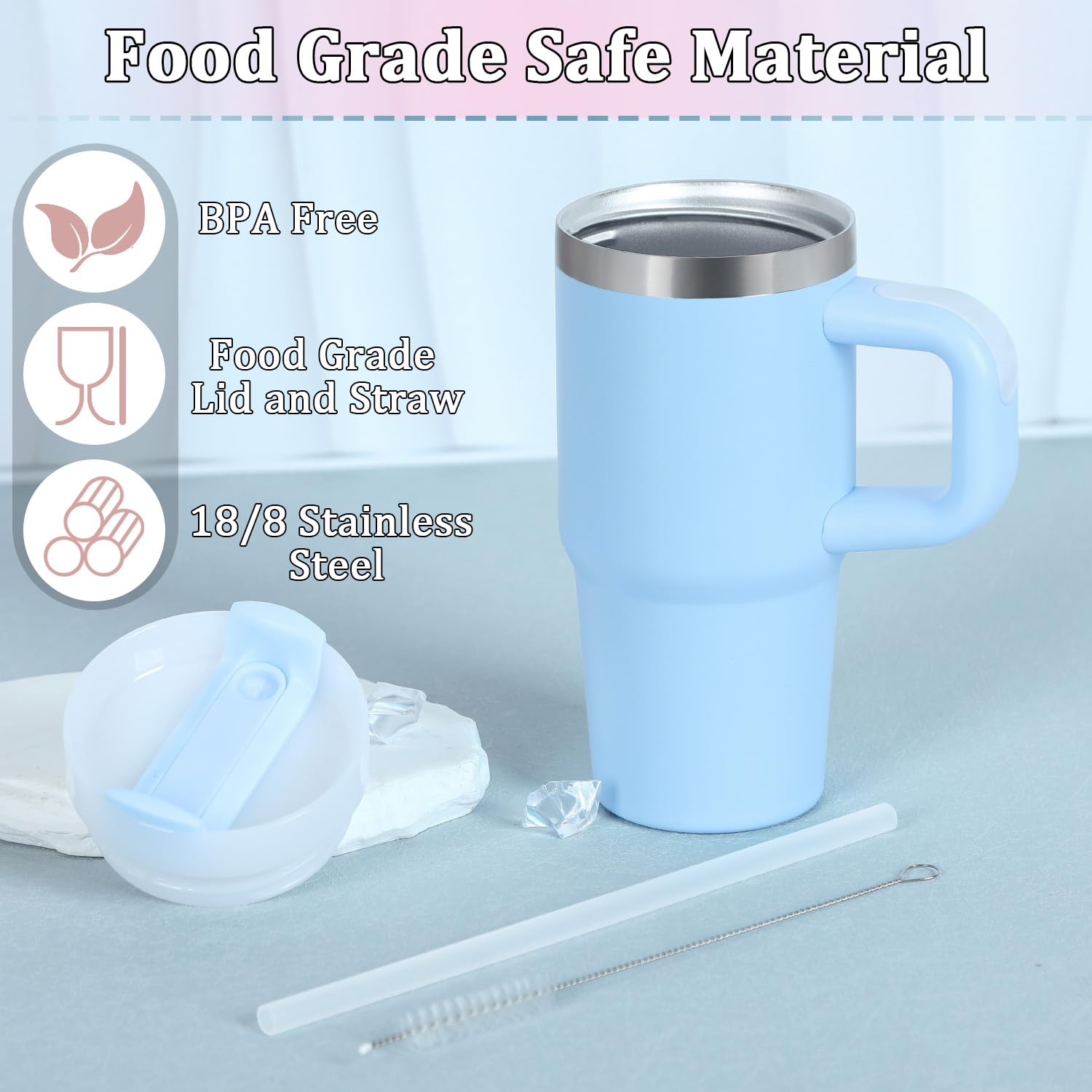 Muwnrol vaso térmico para niño blanco con pajita, seguro para bebidas.