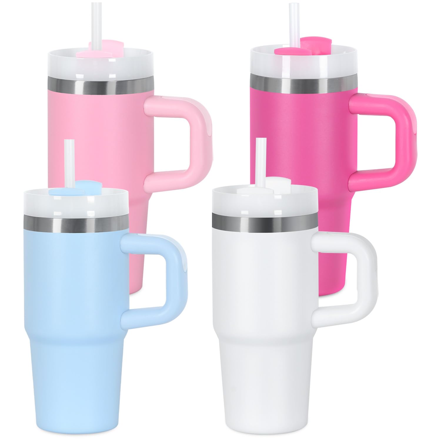 Muwnrol vaso térmico para niño rosa con manija, fácil de transportar.