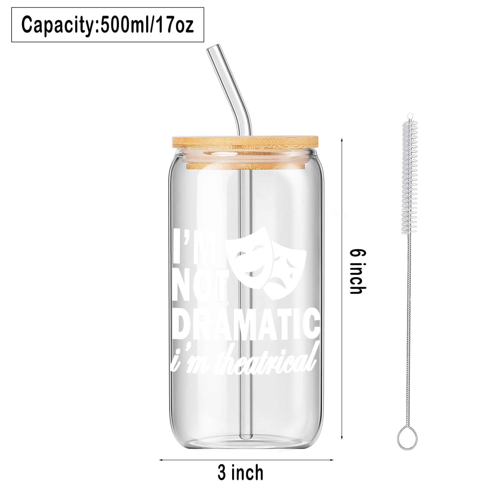 Vaso de vidrio Muzuis 17oz con tapa de bambú, seguro y práctico.