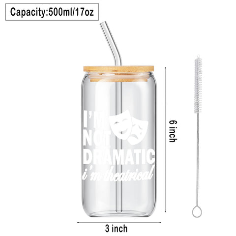 Vaso de vidrio Muzuis 17oz con tapa de bambú, seguro y práctico.