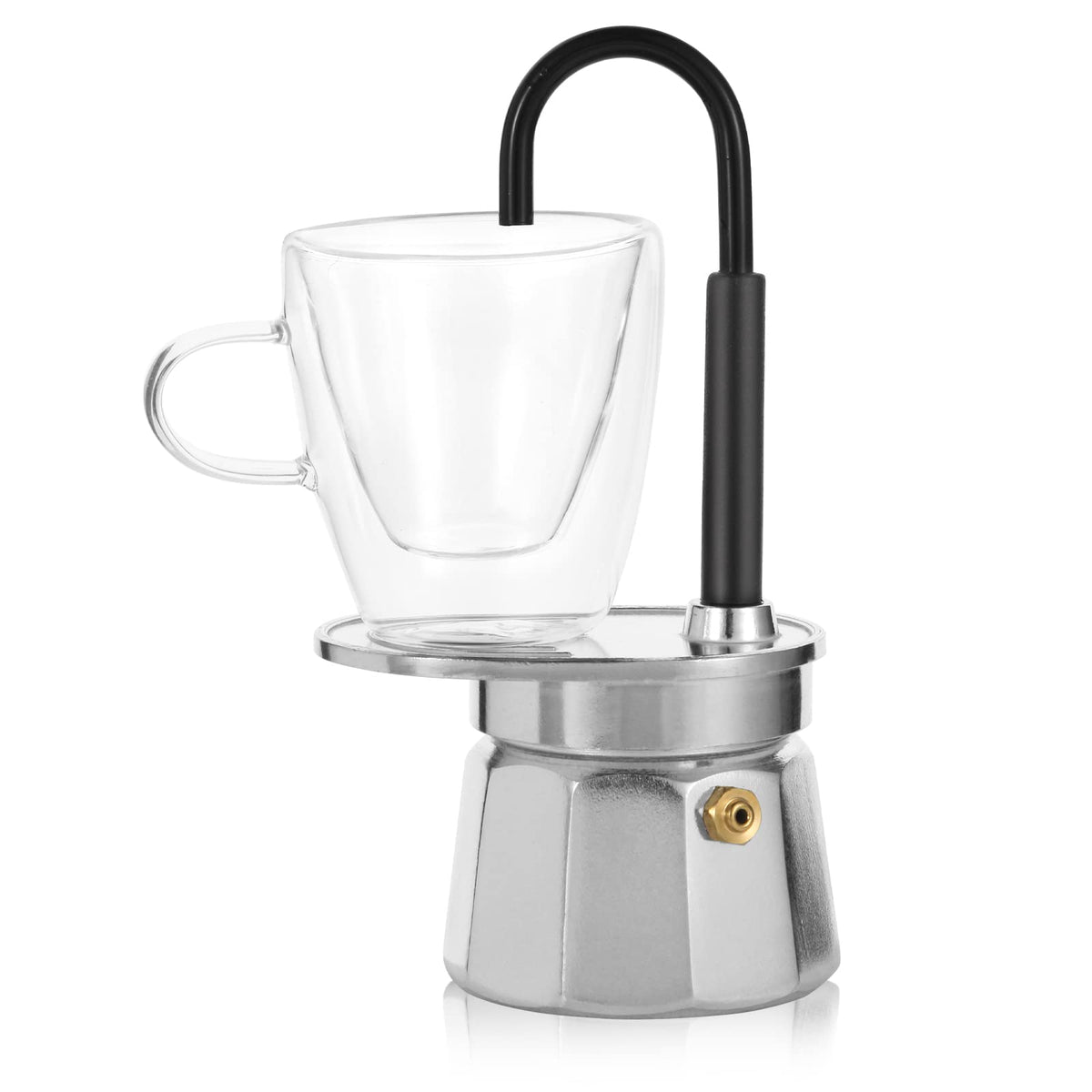 MVPLUE Mini Express moka pot plateado, diseño compacto para expreso rápido en casa