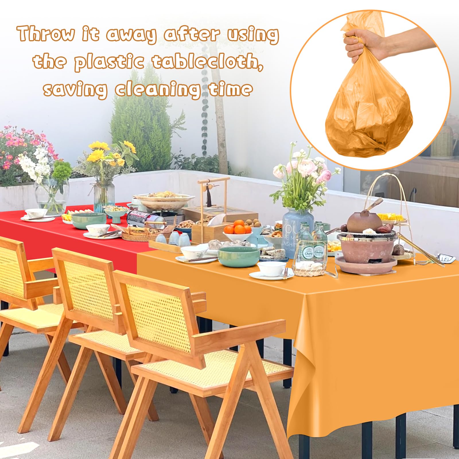 Mwellewm mantel plástico neón arcoíris naranja, añade brillo festivo y protección de mesa