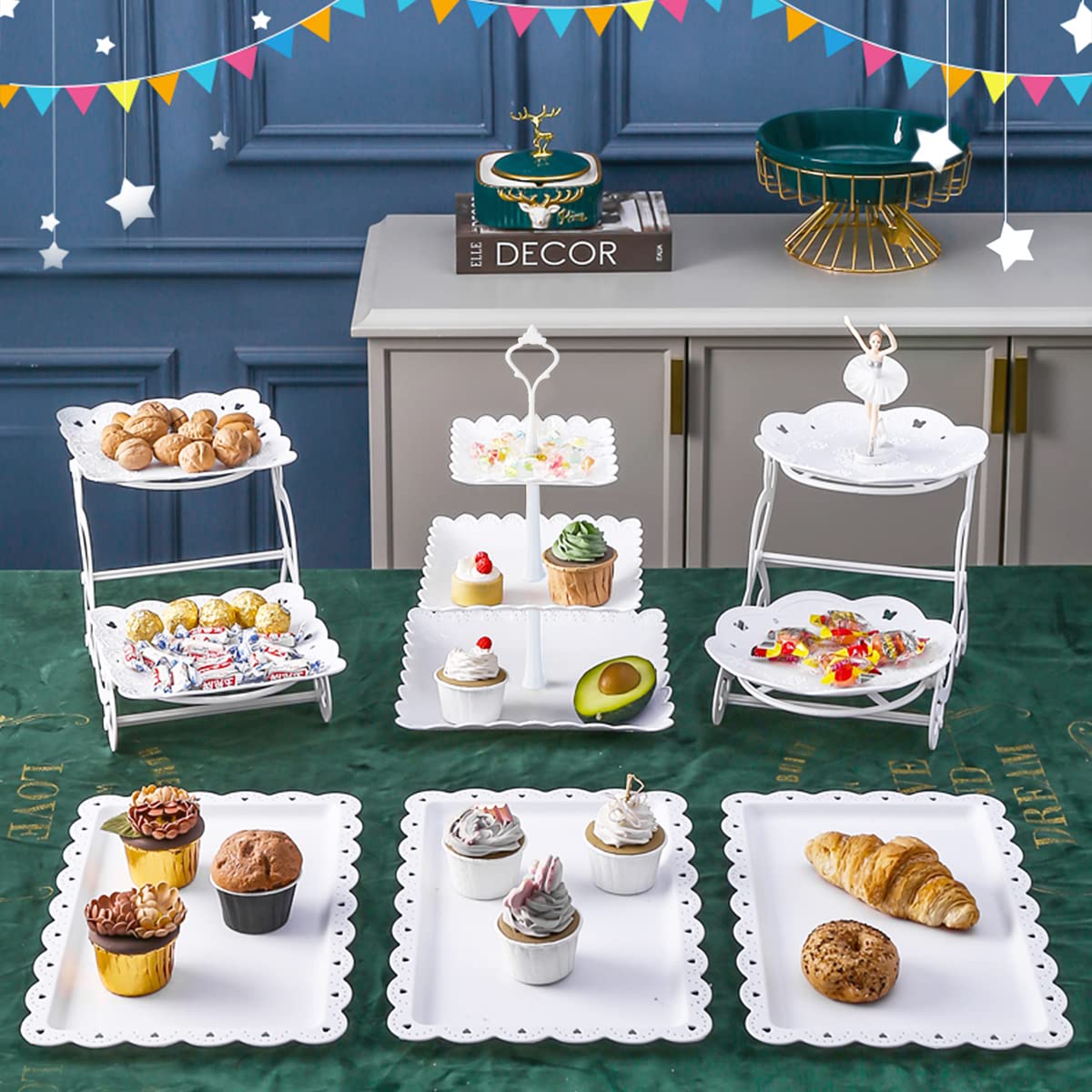 Mwellewm portacupcakes tres-niveles blanco circular para pasteles.