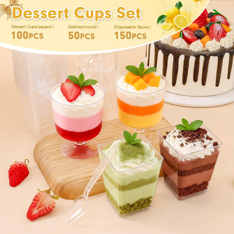 mwellewm vasos postre plástico cristal transparente aptos para servir frío