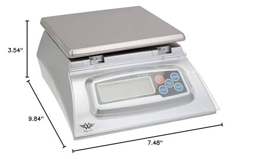 My Weigh KD8000 plateada con superficie de acero inoxidable, fácil de limpiar.
