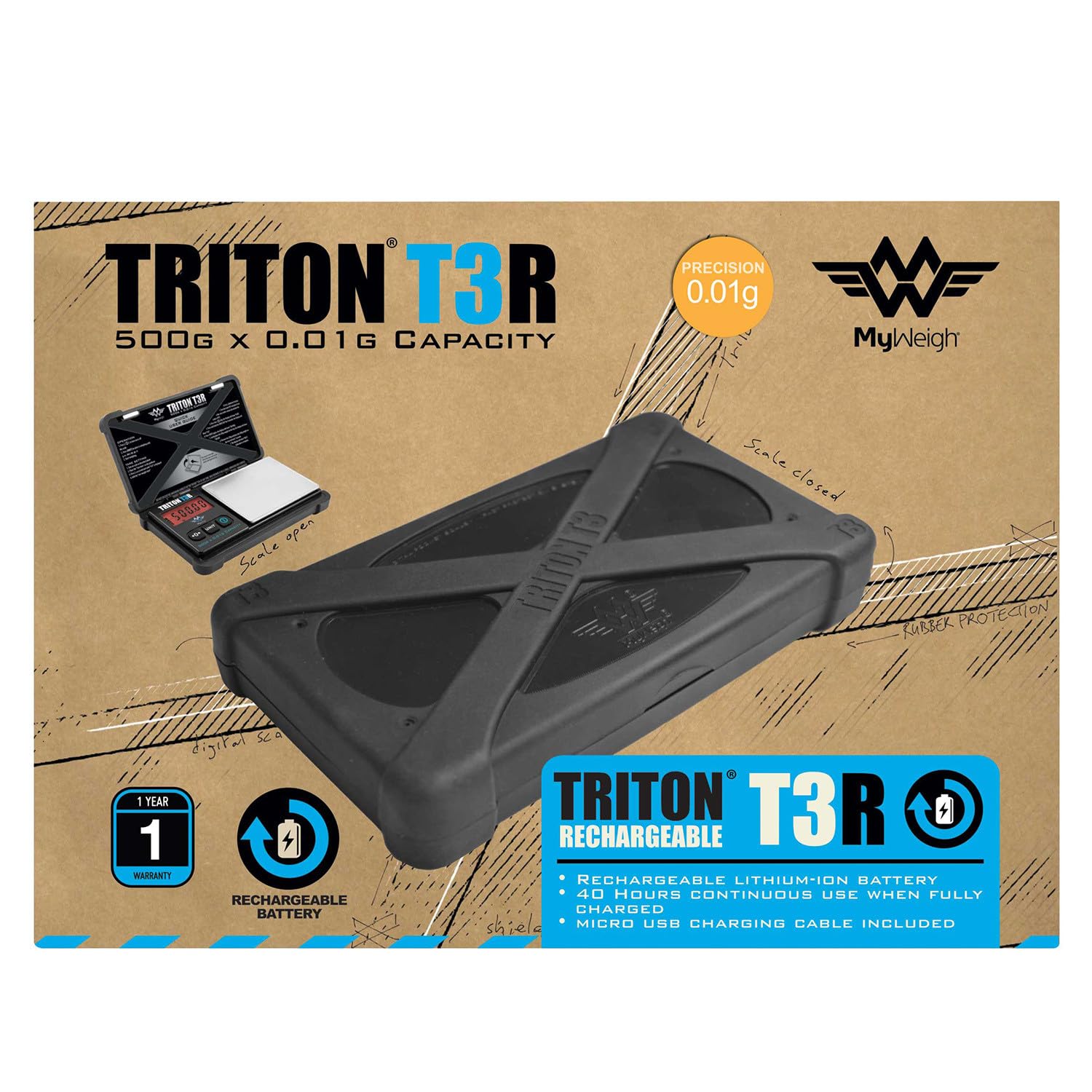 My Weigh Triton T3R, tapa y bandeja de acero para limpieza y transporte.