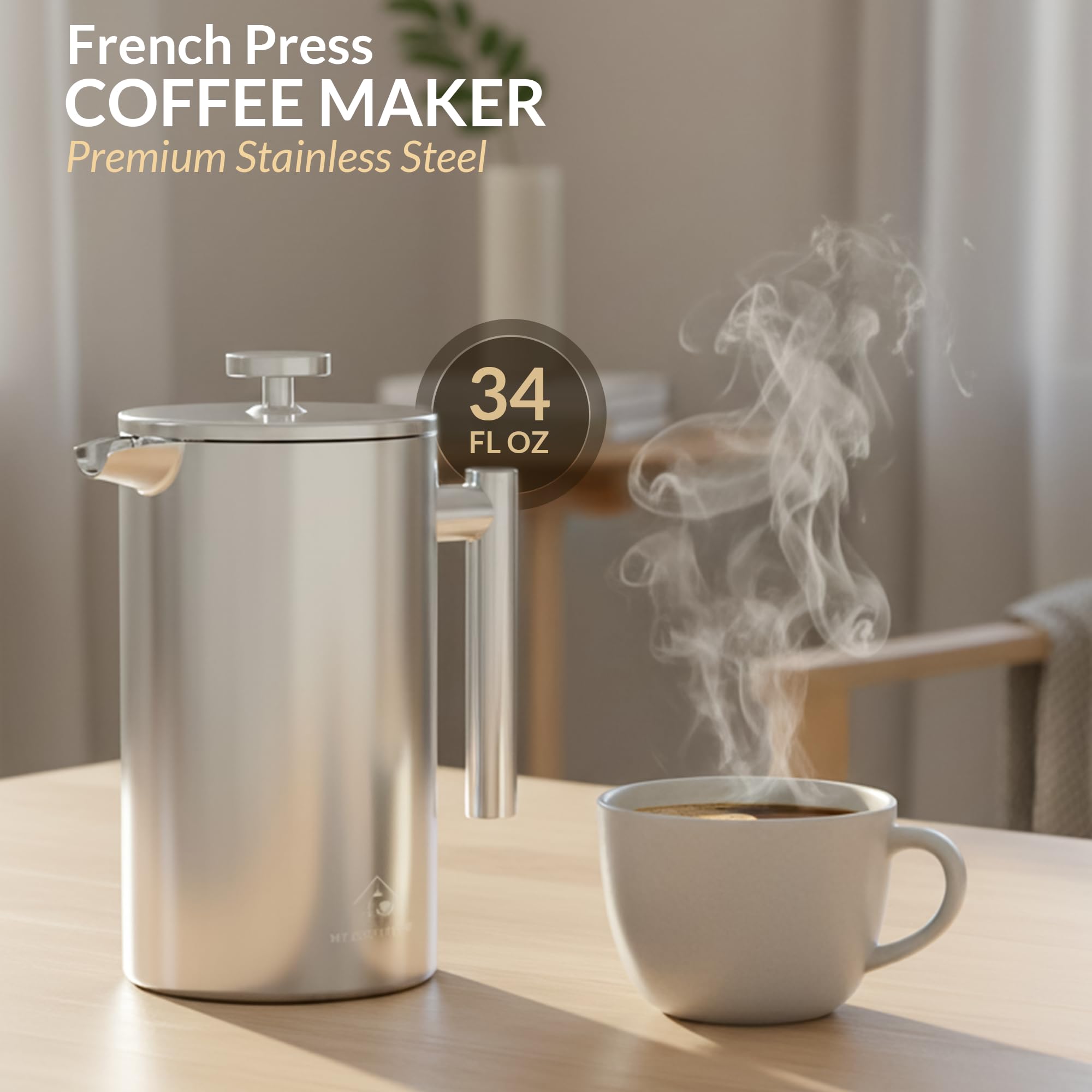 Prensa Francesa My Zesty Home con doble pared para calor prolongado.