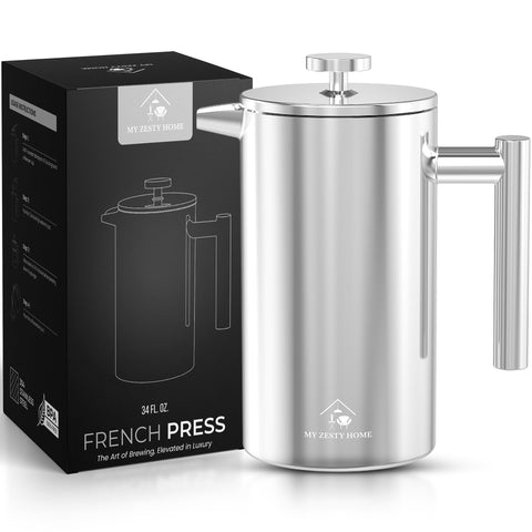 Prensa Francesa My Zesty Home en acero inoxidable 304 para 34 oz de café.