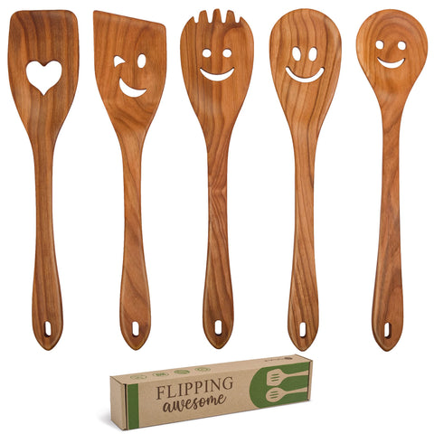 Cucharas de madera de cerezo de MyFancyCraft para batir y servir sin rayar