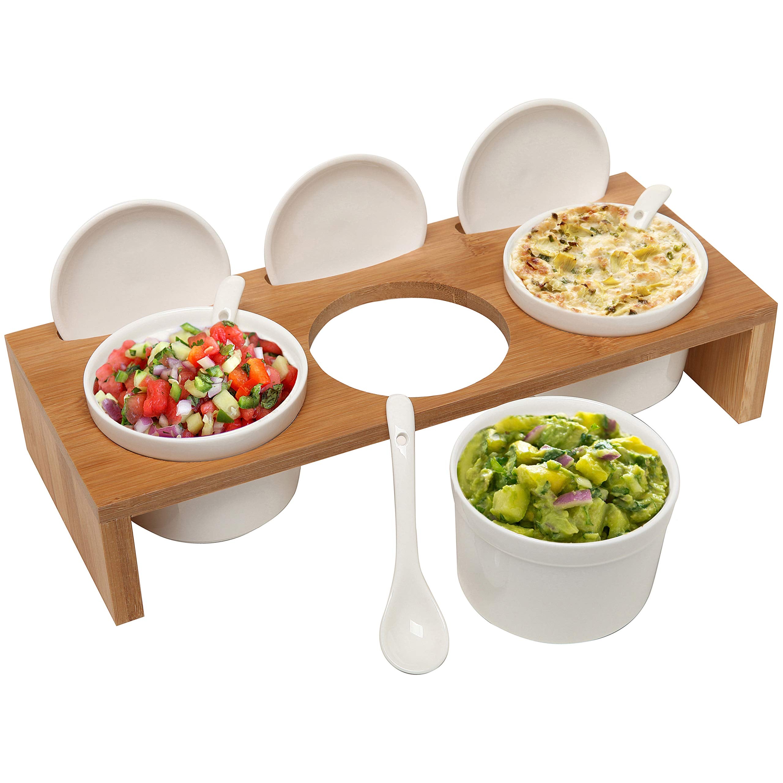 MyGift bandeja de bambú con tres cuencos cerámicos para salsas.