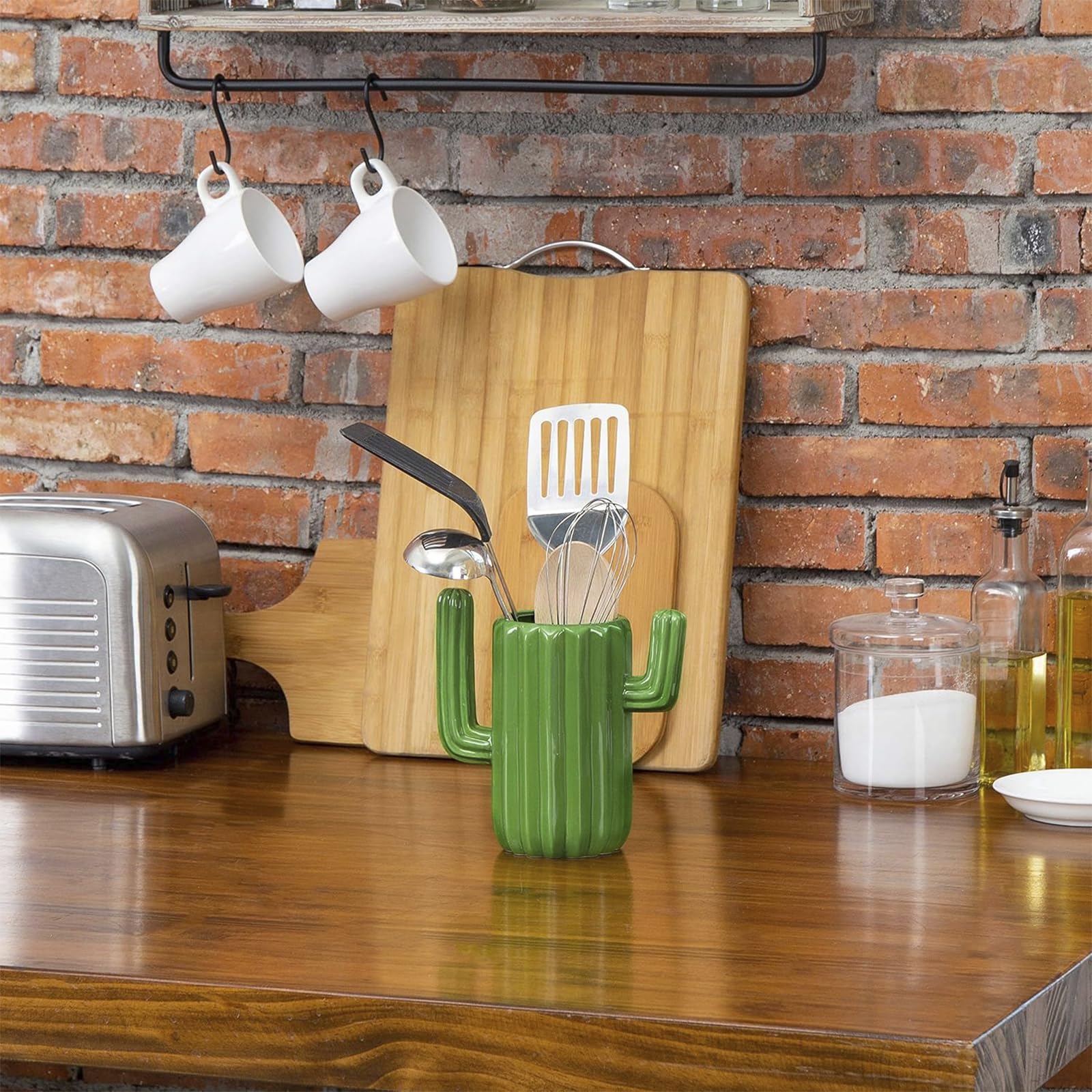 MyGift cactus cerámico detalle verde brillante para decoración