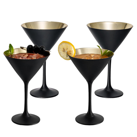 Copa martini MyGift mate negro con interior dorado para cenas elegantes