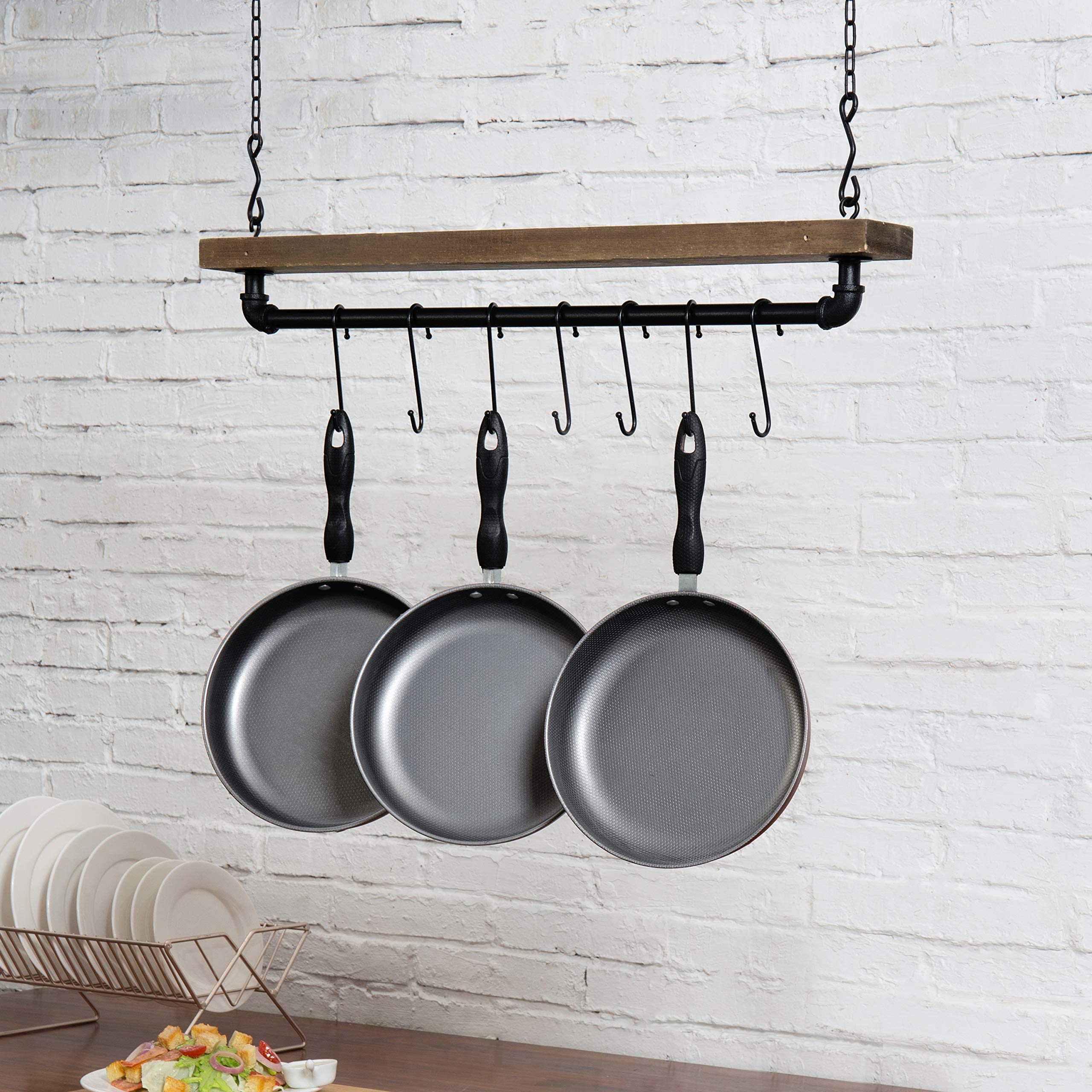 MyGift estante flotante de madera blanca con tubería negra para cocina con estilo.