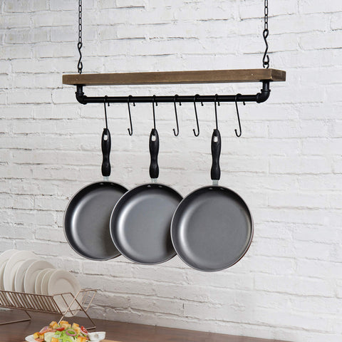MyGift estante flotante de madera blanca con tubería negra para cocina con estilo.