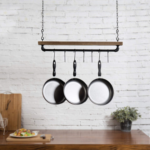 MyGift ganchos en S negros mate para ordenar sartenes, cucharas y espátulas.