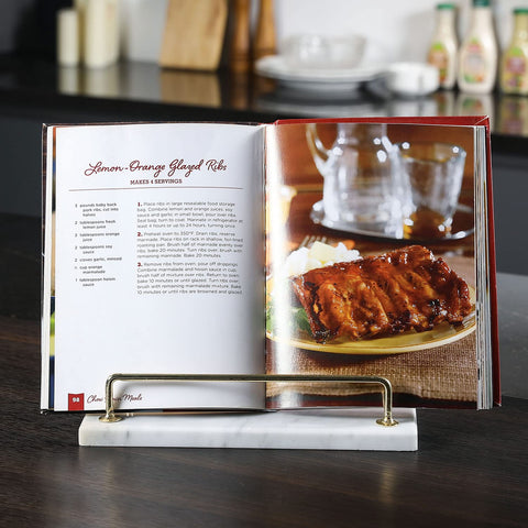 mygift libro recetas en mármol blanco con barandilla latón, elegante y estable