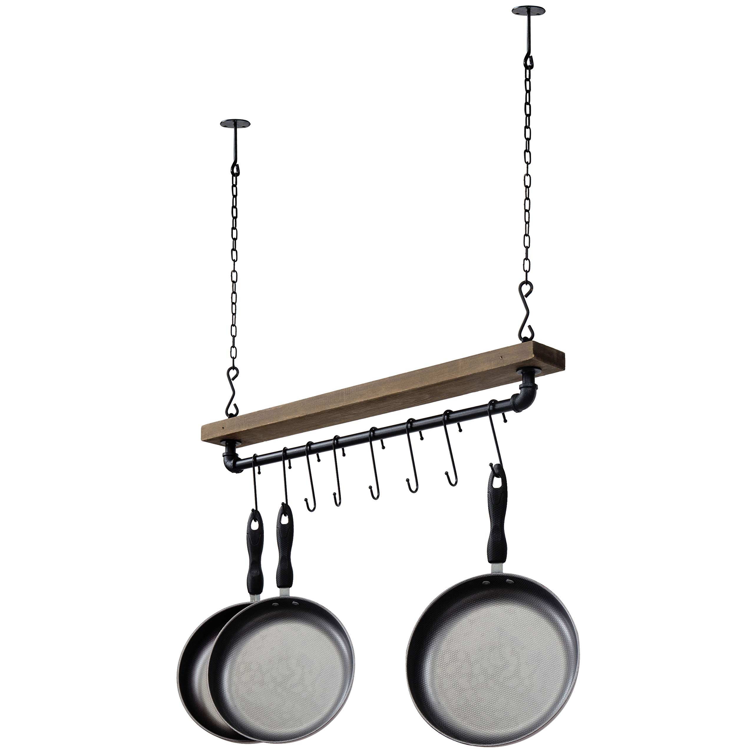 MyGift porta-cazuelas techo con estante de madera rústica para ollas y utensilios.