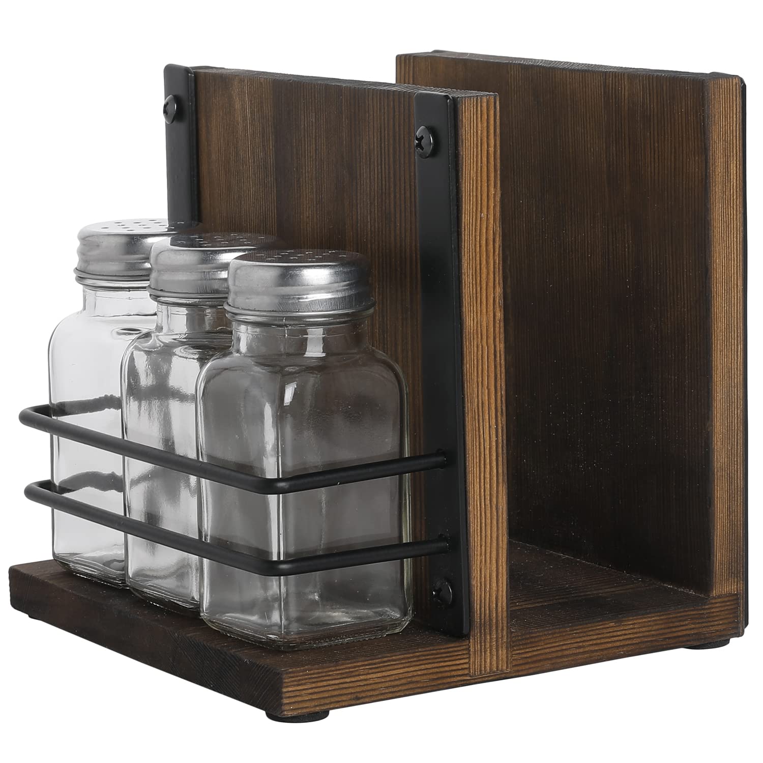 MyGift porta-servilletas con salero y pimienta de madera y metal para mesa.