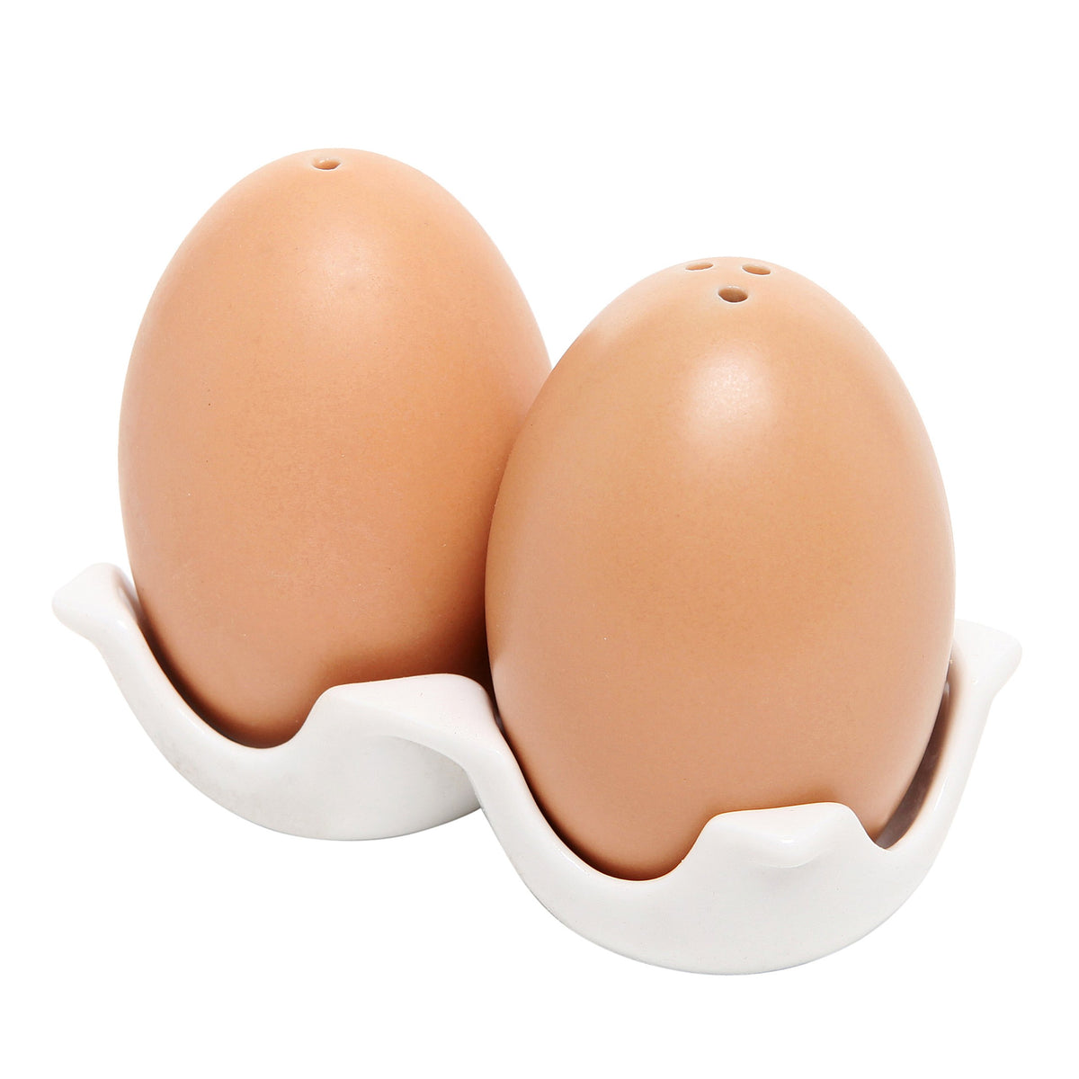 MyGift conjunto de sal y pimienta cerámicos en huevos marrones, ideal para decoración de mesa.
