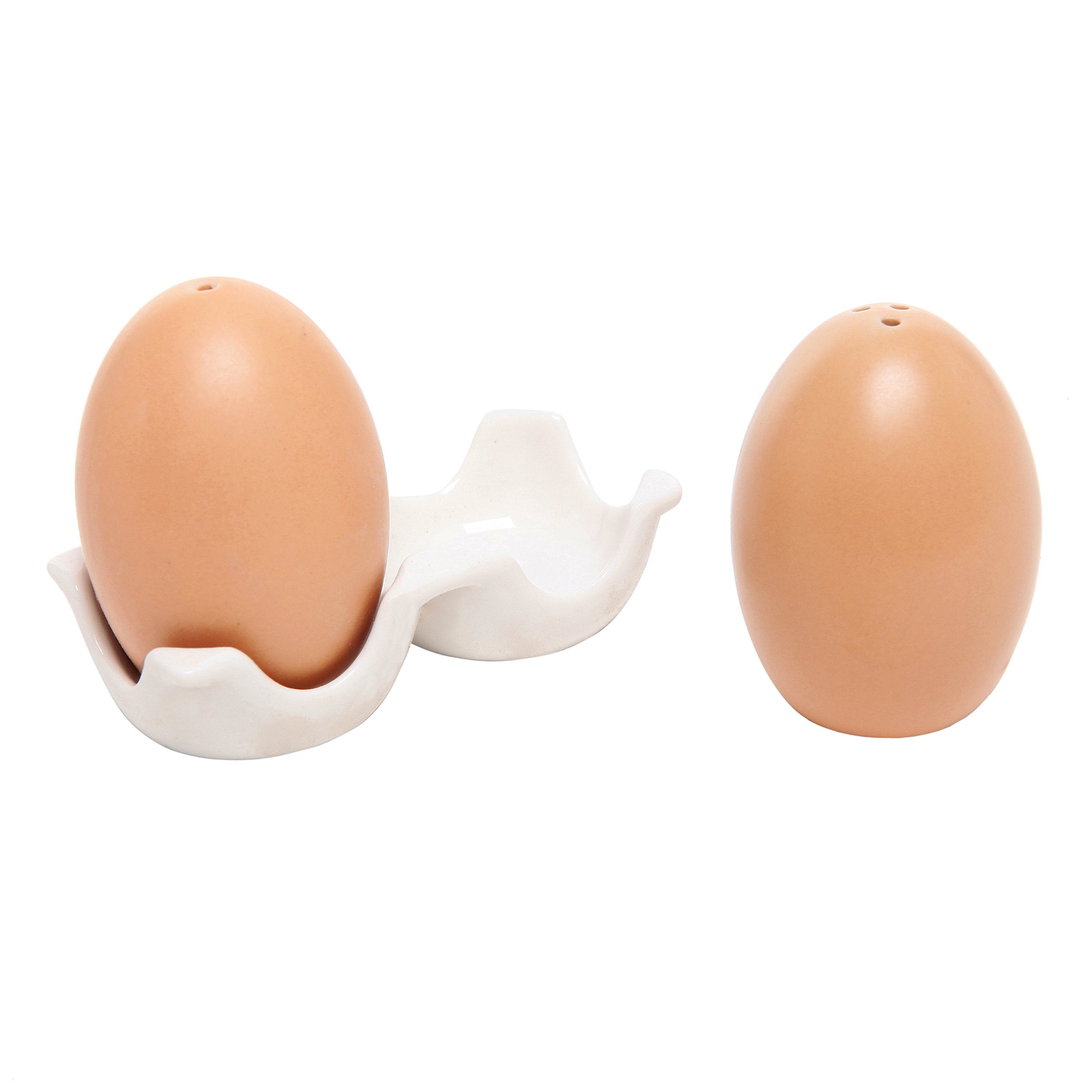 MyGift sal y pimienta en huevos marrones con soporte, perfecto para mantener la encimera ordenada.