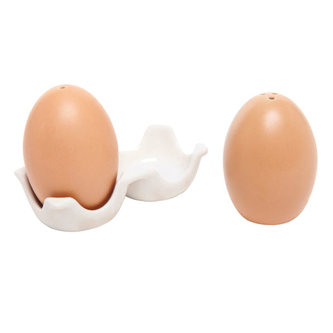 MyGift sal y pimienta en huevos marrones con soporte, perfecto para mantener la encimera ordenada.