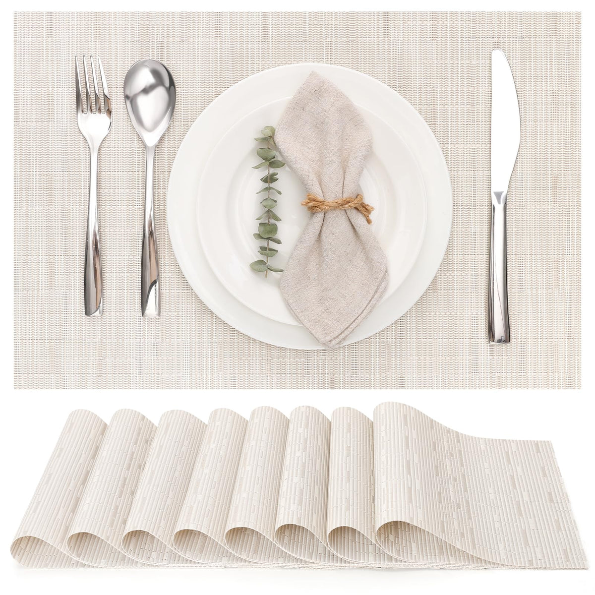 Manteles Myir JUN, vista superior de conjunto de 8, manteles duraderos para comedor.