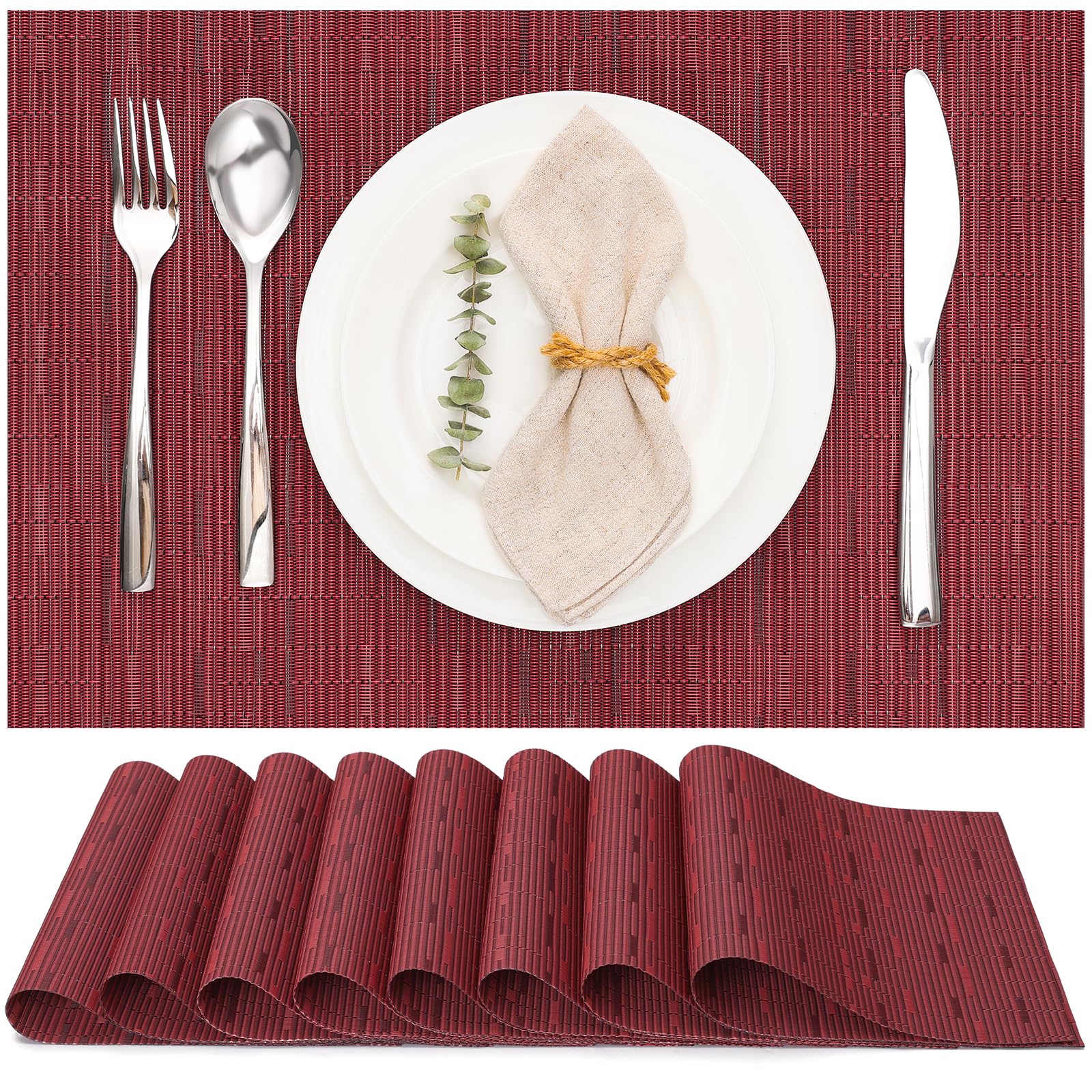 Myir JUN manteles individuales rojos de PVC, set de 8, protegen la mesa y facilitan la limpieza