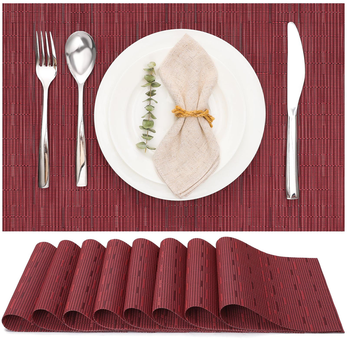 Myir JUN manteles individuales rojos de PVC, set de 8, protegen la mesa y facilitan la limpieza