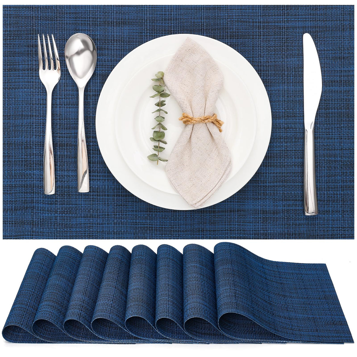 Manteles Myir JUN azul oscuro, diseño de vinilo, protege la mesa y añade estilo diario.