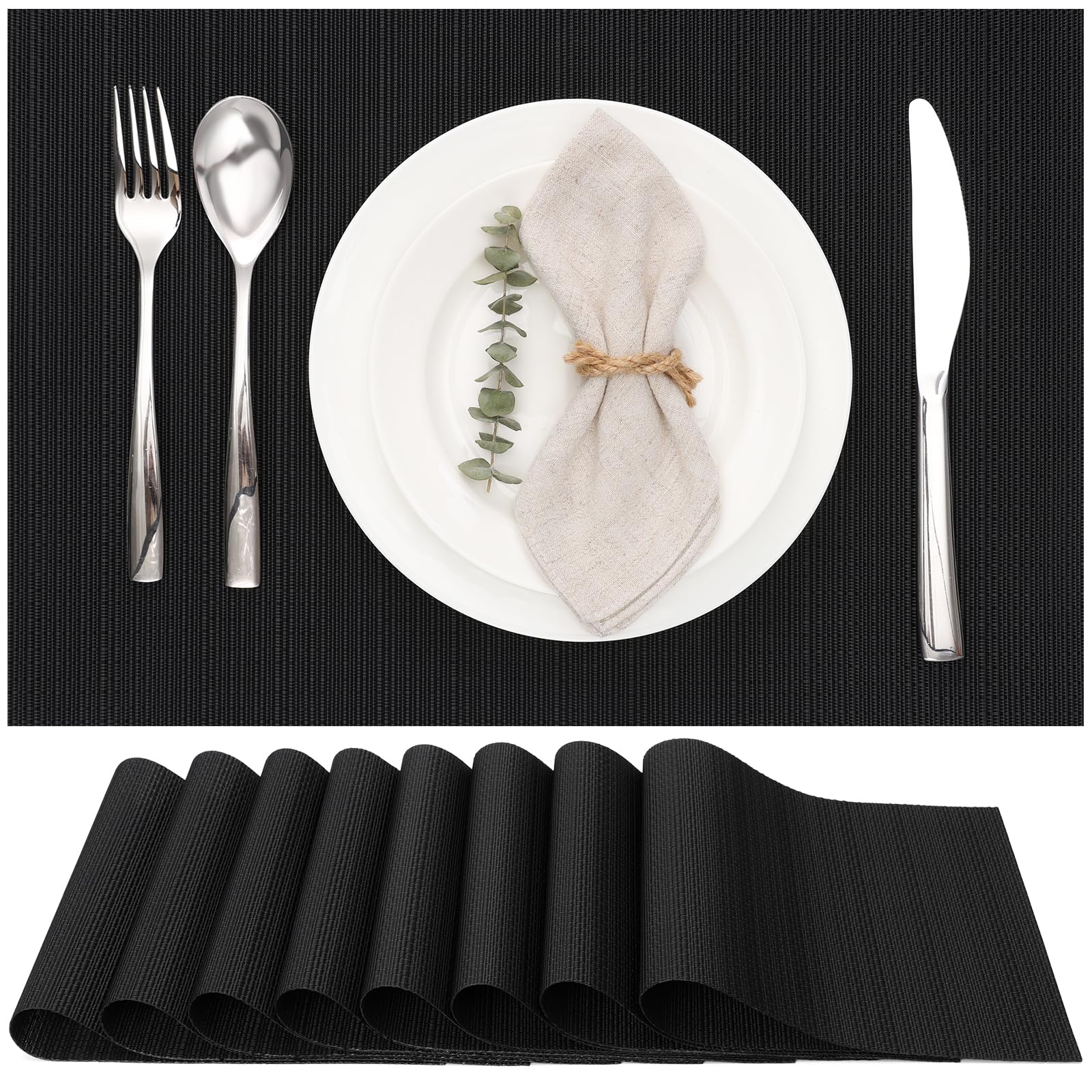 Myir JUN salvamanteles negro con textura entrelazada para mesa elegante.