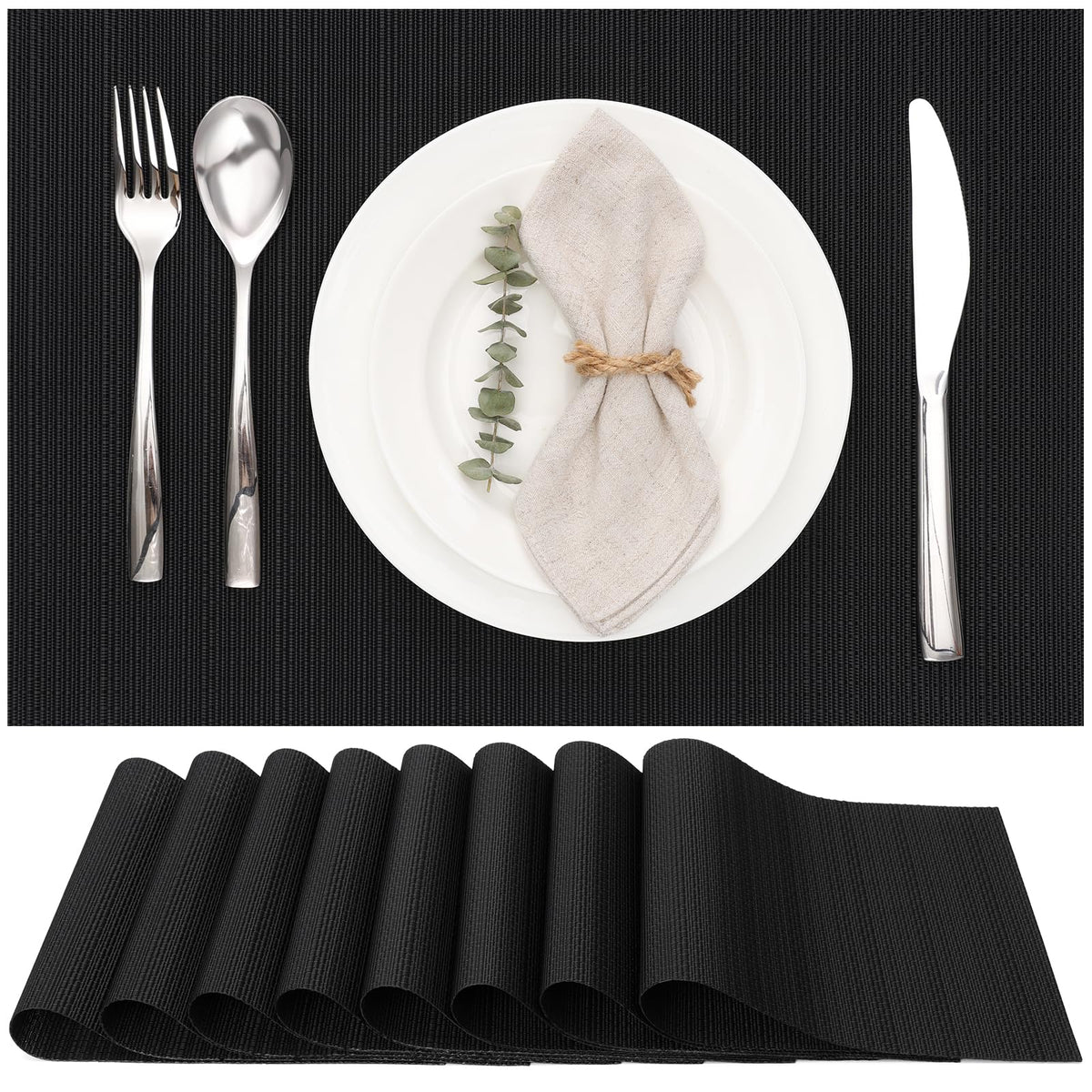 Myir JUN salvamanteles negro con textura entrelazada para mesa elegante.